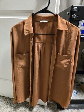 Women's Rust Button-Up Shirt - Casual Collared Pocket Shirt MAURICES